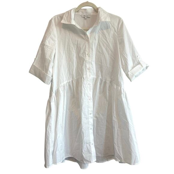 NWT Madewell Button-Front Mini Shirtdress in Poplin White Size Medium - Picture 4 of 8